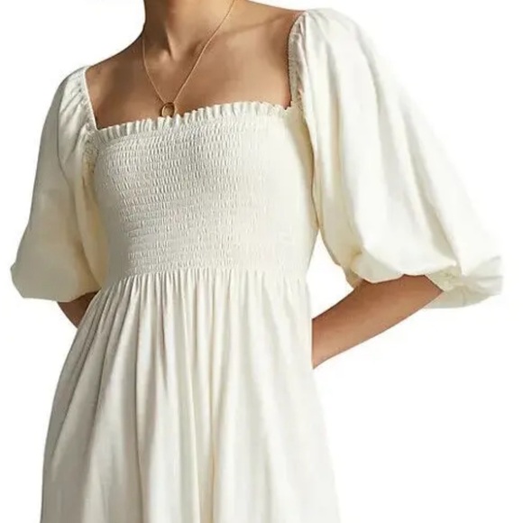 Polo Ralph Lauren Broadway Balloon-Sleeve Smocked Midi-Dress  New Large - Picture 2 of 3